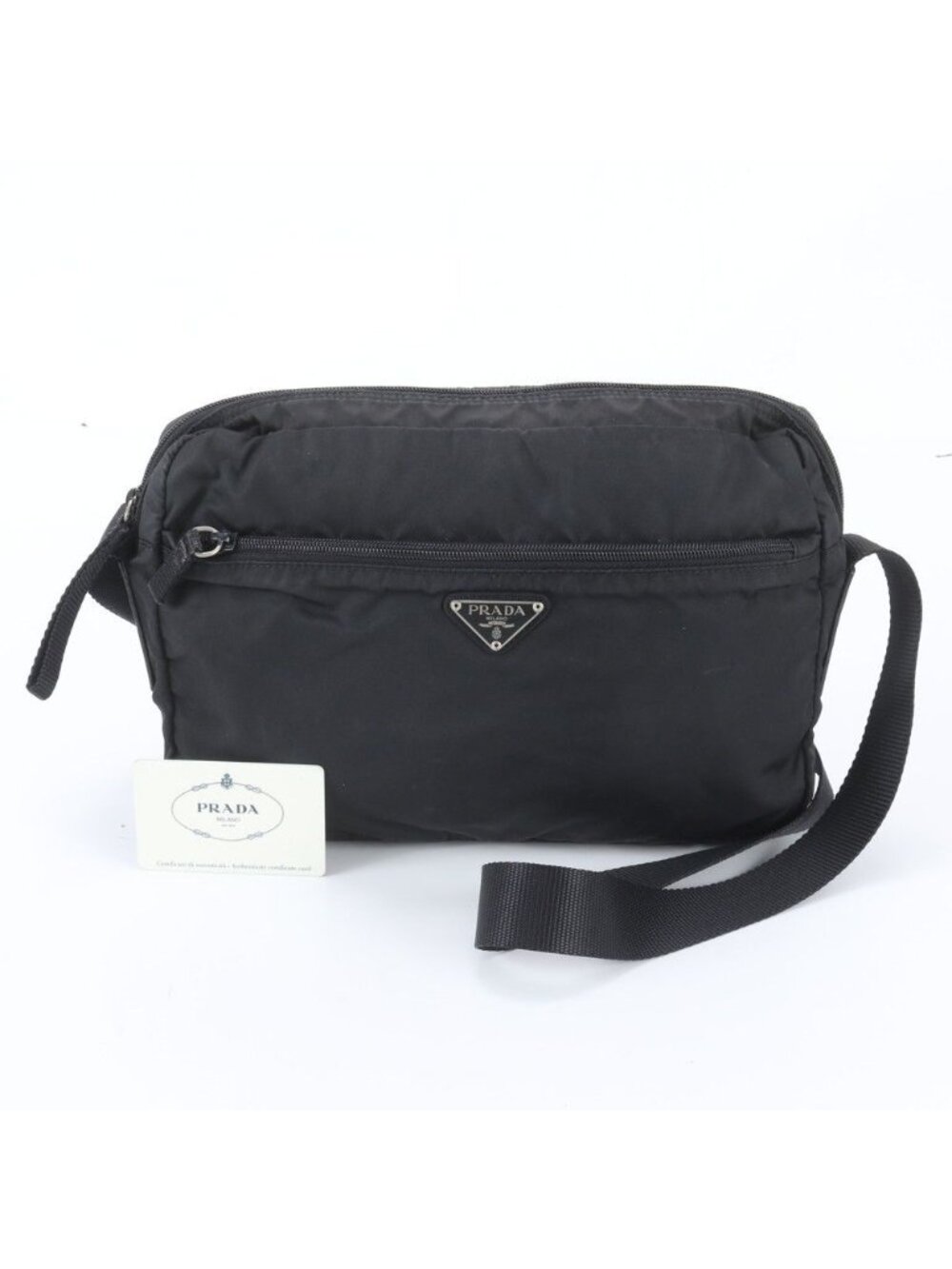 Prada Tessuto Nylon Triangle Logo Leather Shoulder Bag